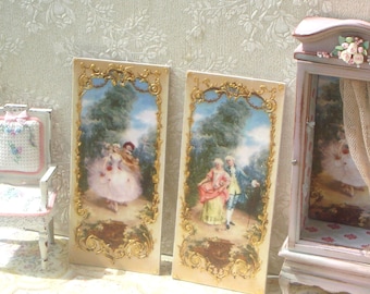 Dollhouse Aubusson Panel. 1:12 Dollhouse Miniature french style wall panel. Dollhouse wall decor french style. Rococo dollhouse