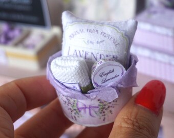 NEW**Dollhouse lavender oval basin gift  box . 1:12 Miniature bath complements for dollhouses. Perfumery dollhouse miniature.