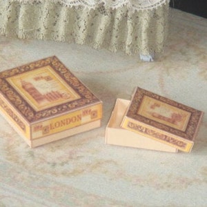 Two Vintage London boxes for Dollhouses. 1:12 Dollhouse Miniature boxes.