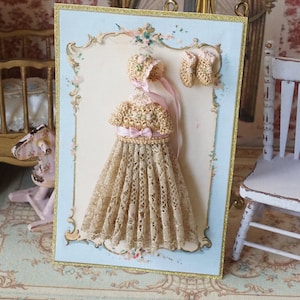 OFFER**Dollhouse Miniature set antique clothing three pieces.1:12 Dollhouse Miniature children. Mini baby clothes for dollhouse collectors.