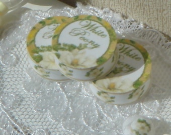 Dollhouse round cream box White Peony Collection. 1:12 Miniature bath complements for dollhouses. Perfumery dollhouse miniature.