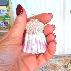 Dollhouse Miniature Baby white dress for dollhouse. 1:12 christening gown miniature babies clothing collectors. Crocheted miniature children