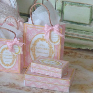 Dollhouse French Macaroons Bags & Boxes. 1:12 Macaroons Miniature Collection. Miniature pastry macaroon cakes french pattiserie collectors