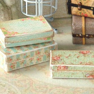 Dollhouse Three Shabby Distressed hard boxes. 1:12 Miniature old storage boxes for Dollhouse.