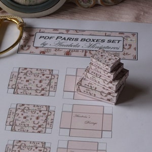 PDF** DOWNLOAD Paris Shabby set of boxes. 1:12 Miniature set of boxes & bags dollhouse. 1-6 scale miniature books home printable.