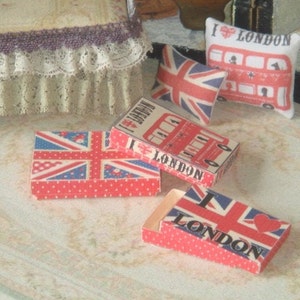 Three Vintage London boxes for Dollhouses. 1:12 Dollhouse Miniature boxes.