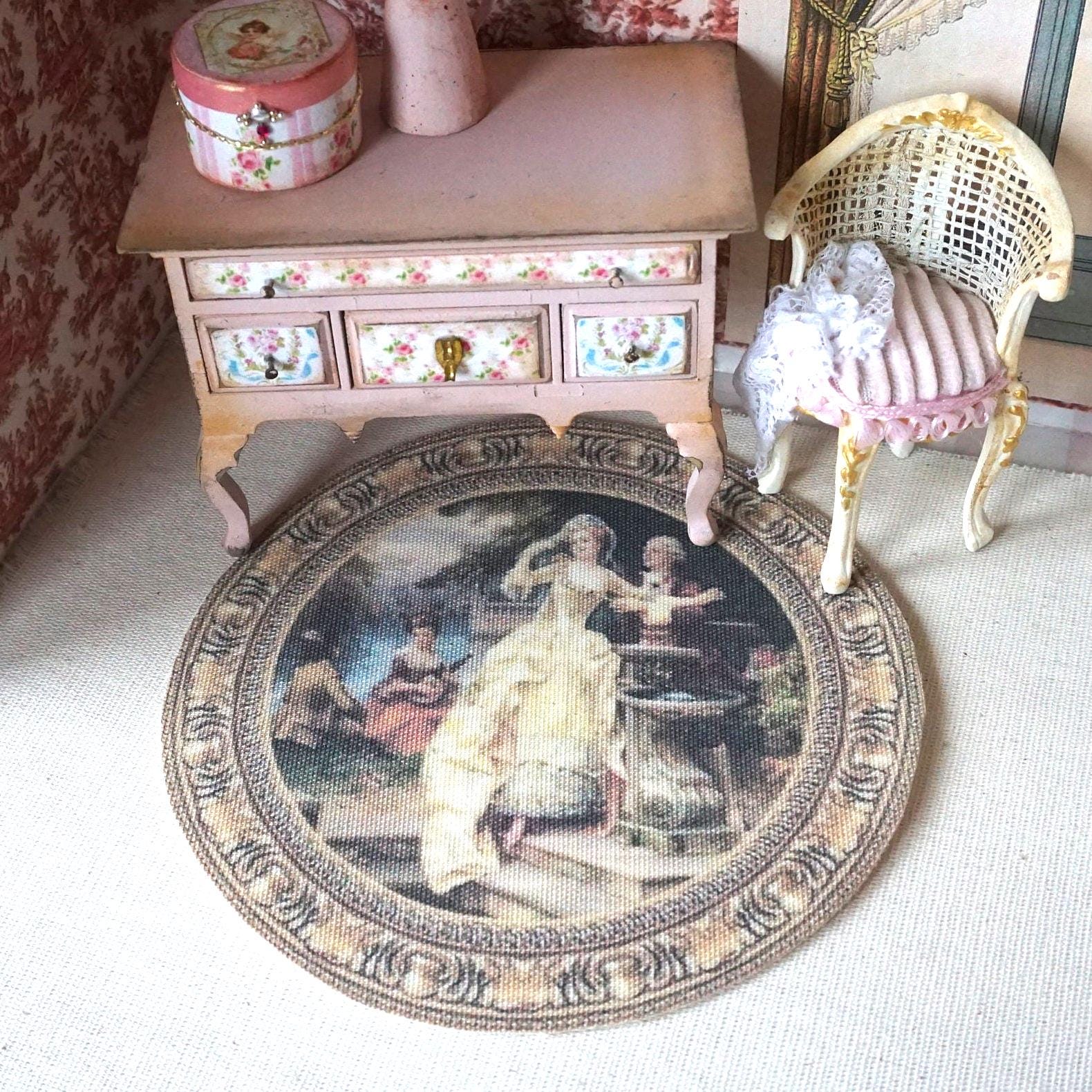 New***dollhouse Round Aubusson Rug. 1:12 Dollhouse Miniature Rugs ...