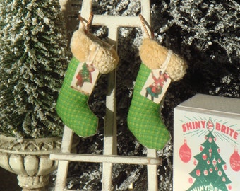 Dollhouse Vintage Christmas stocking. 1:12 Miniature Christmas stocking for dollhouses. Miniature ornaments for dollhouses.