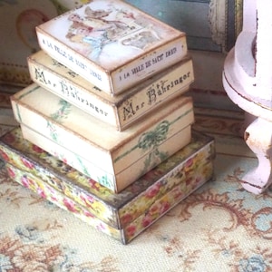 NEW***Dollhouse four Shabby Distressed hard boxes set 2. 1:12 Miniature old storage boxes for Dollhouse.