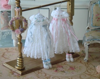 Dollhouse Miniature Baby white christening gown and booties for dollhouse. 1:12 christening gown miniature babies clothing collectors.