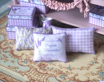NEW**Dollhouse lavender style pillow. 1:12 dollhouse miniature cushion. Lavender collection dollhouse decor shabby french style.