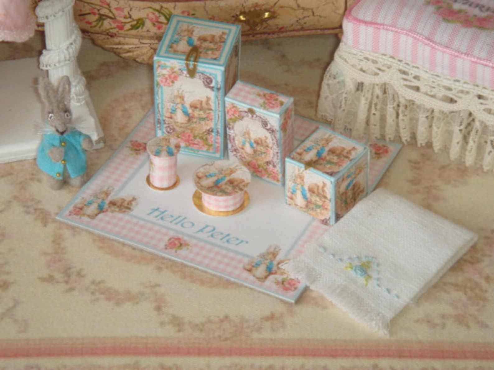 PETER RABBIT Toiletry Set of Boxes for Dollhouses. 1:12 Peter Rabbit ...