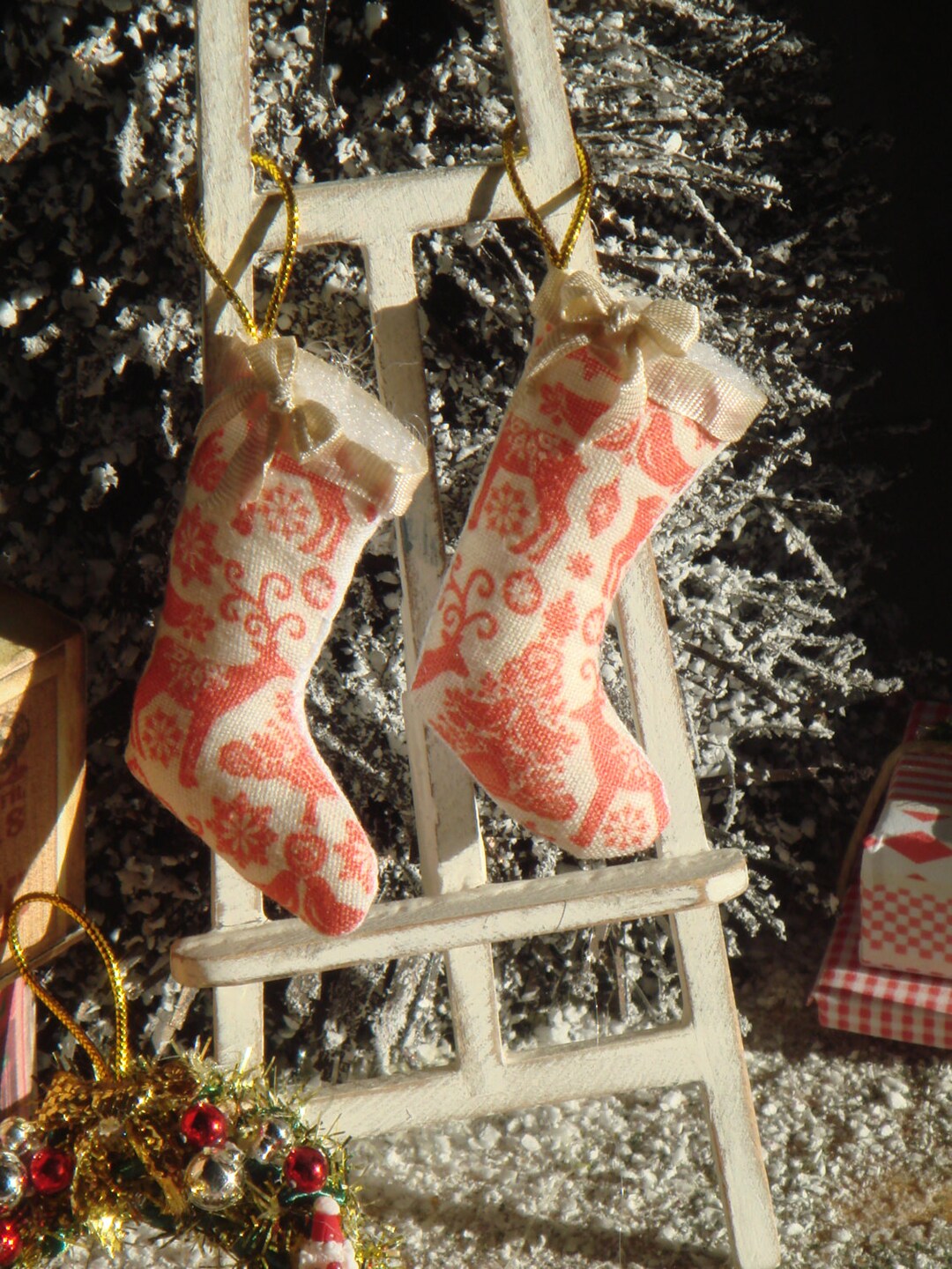 Dollhouse Vintage Christmas Stocking. 112 Miniature Christmas Stocking