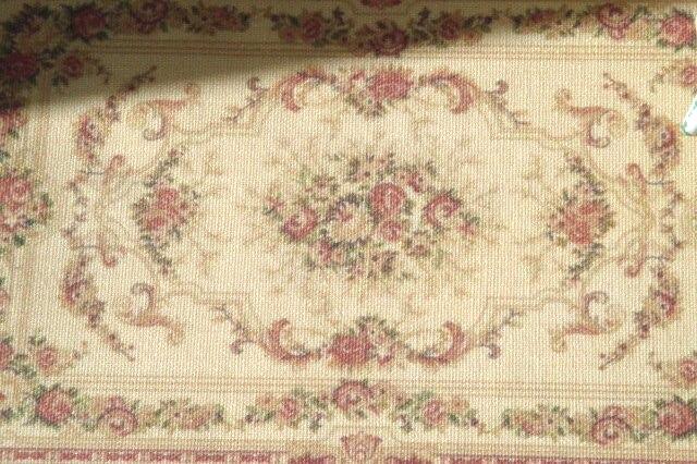 Dollhouse Aubusson rug. 1:12 Dollhouse miniature rugs. Dense fringed.