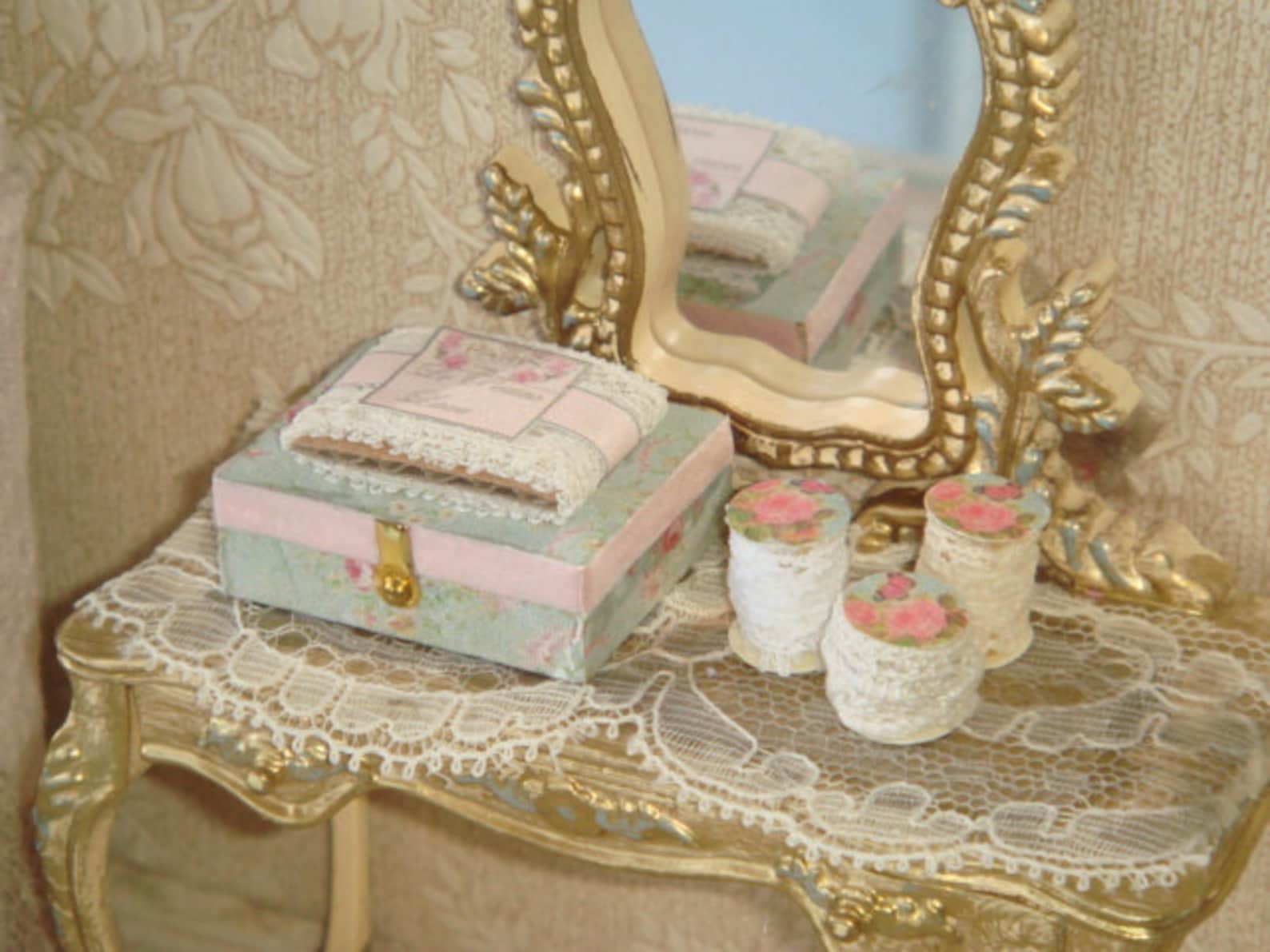 Dollhouse Miniature Wood Box and Lace Bundle Composition. 112 Etsy