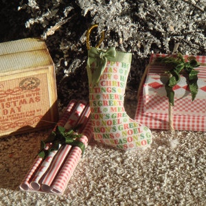 Dollhouse Vintage Christmas stocking. 1:12 Miniature Christmas stocking for dollhouses. Miniature ornaments for dollhouses.