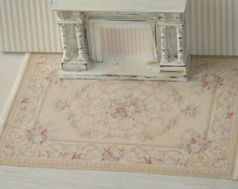 XL- Dollhouse Aubusson big size rug. 1:12 Dollhouse miniature rugs. 25 x 16cms Dense fringle.