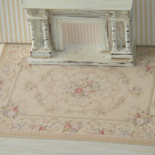 XL- Dollhouse Aubusson big size rug. 1:12 Dollhouse miniature rugs. 25 x 16cms Dense fringle.