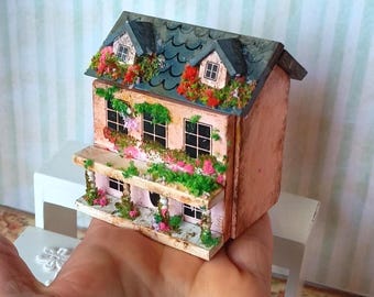 Handmade Miniature Dollhouse, Fully Furnished Two-Room Cottage (1:144 Scale)