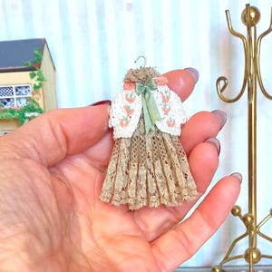 Dollhouse Miniature Baby white dress for dollhouse. 1:12 christening gown miniature babies clothing collectors. Crocheted miniature children