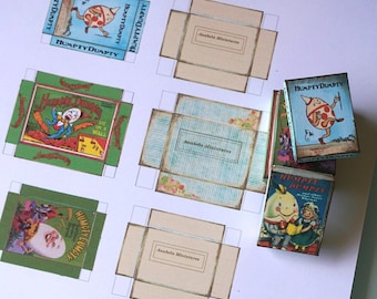 PDF***Downloable Vintage Humptydumtpy color set of boxes. Miniature digital boxes for dollhouse mini collectors.