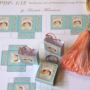 PDF** Pattiserie DESCARGAR set bolsas/cajas . 1:12 Miniatura set de cajas y bolsas para casa de muñecas. Libros en miniatura a escala 1-6 para imprimir en casa.
