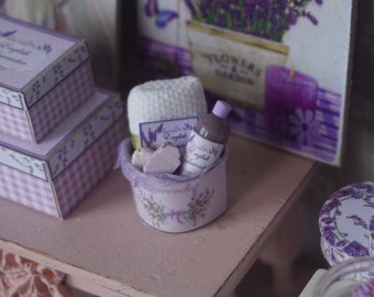 NEW**Dollhouse lavender oval basin gift box . 1:12 Miniature bath complements for dollhouses. Perfumery dollhouse miniature.