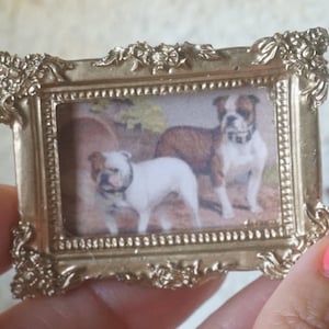 NEW**Dollhouse romantic french frame picture. 1:12 Miniature frame dollhouse print fabric picture. Decor miniature brocante style gold.