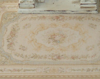 XL- Dollhouse Aubusson big size rug. 1:12 Dollhouse miniature rugs. 26 x 19cms Dense fringe.