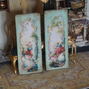 Poppenhuis antieke Franse romantische panelen. 1:12 poppenhuis miniatuur Frans wandpaneel. Wanddecoratie poppenhuis in Franse stijl. Rococo-poppenhuis