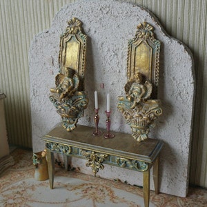 NEW**Dollhouse brocante barroque wall panels. 1:12 ornate chandelier miniature shabby french rococo decor candle dollhouse.