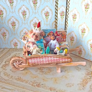 OOAK***Shabby vintage Barrow with toys and dolls. 1:12 Miniature dolls toys dollhouse collector.
