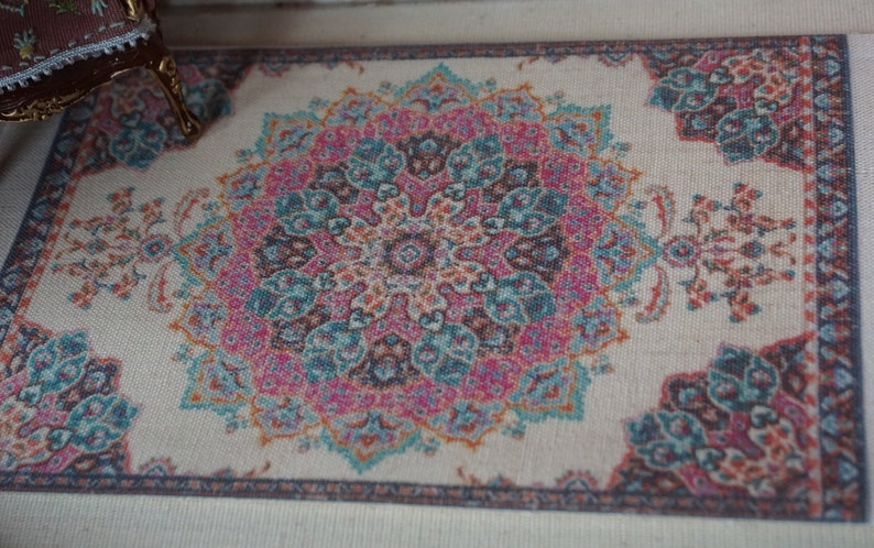 1/12 Dollhouse Embroidery Carpet Mat with Tassels for Bedroom Living Room 1/12 Dollhouse Embroidery Carpet Mat with Tassels for Bedroom Living Room