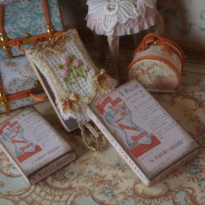 NEW** Two vintage corset boxes. 1:12 Miniature assambled openable s boxes dollhouse miniature. Dollhouse shabby decoration boxes.