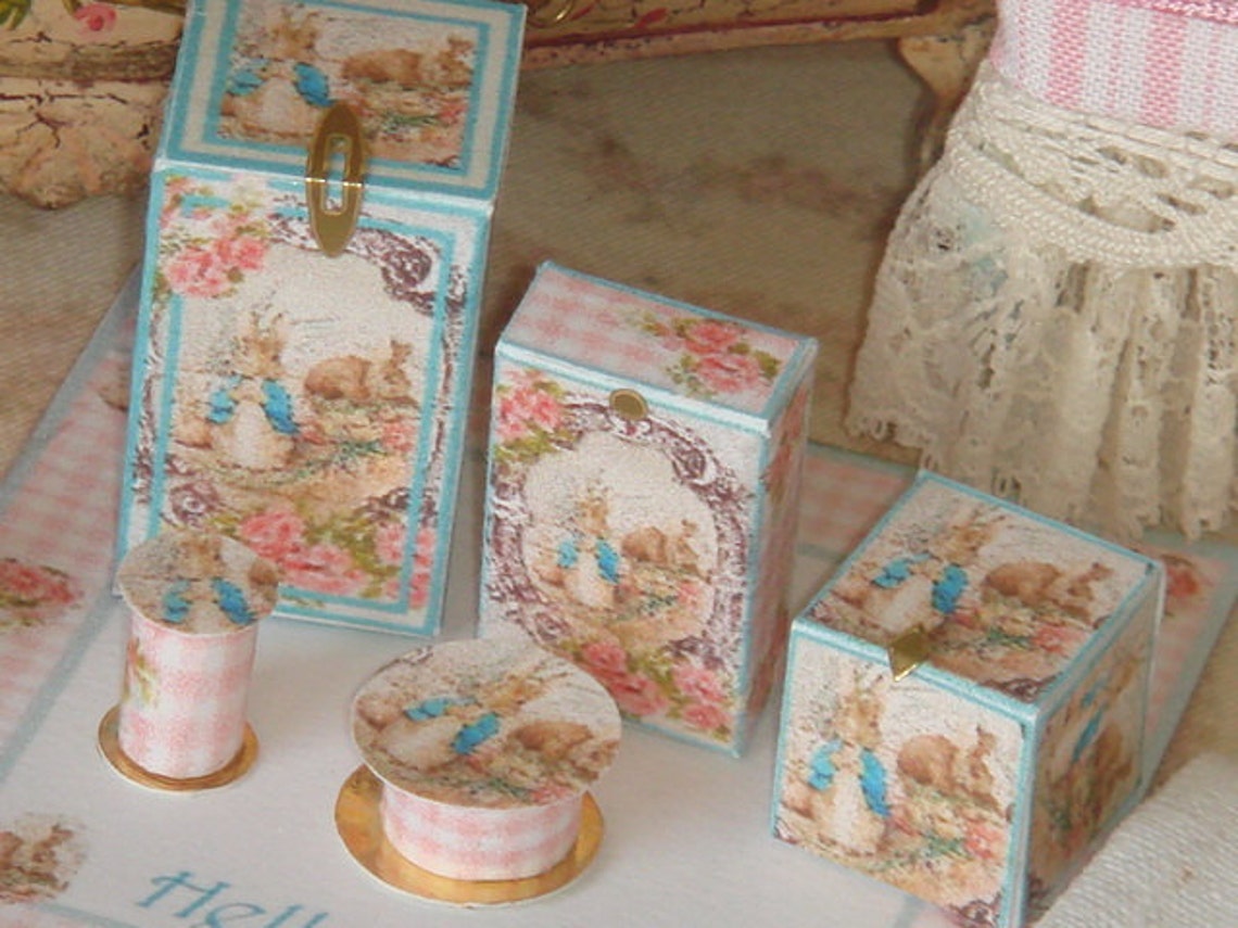 PETER RABBIT Toiletry Set of Boxes for Dollhouses. 1:12 Peter Rabbit ...