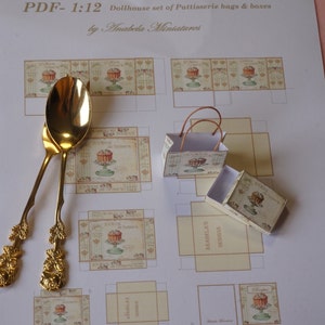 PDF** Pattiserie DOWNLOAD  set bags / boxes . 1:12 Miniature set of boxes & bags dollhouse. 1-6 scale miniature books home printable.