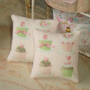 Dollhouse shabby cupcakes  Pillow. 1:12 dollhouse Miniature pillow.