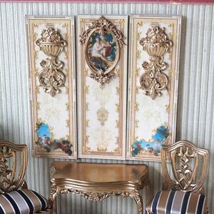 NEW**Dollhouse Aubusson set of Panels. 1:12 Dollhouse Miniature french style wall panel. Dollhouse wall decor french style. Rococo dollhouse