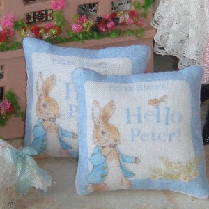 Dollhouse Miniature rabbit Pillow . 1:12 mini pillow dollhouse decor children nursery.