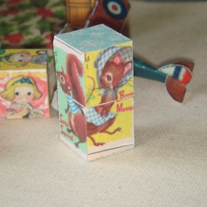 Dollhouse Vintage wood animal alphabet children blocks . 1:12 miniature children toys.
