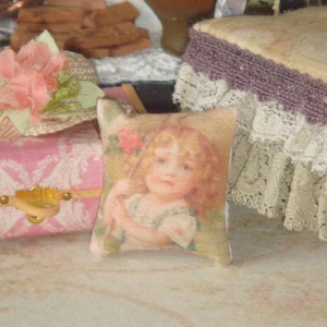 Dollhouse Vintage Girl Pillow. 1:12  Miniature pillow for dollhouses.