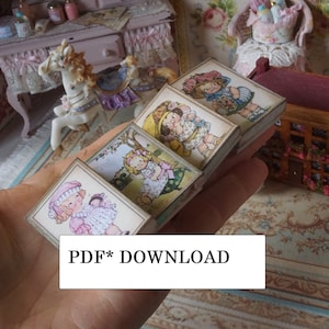 PDF***Downloable Dolly Dingle dolls set of boxes. Miniature digital boxes for dollhouse mini collectors.