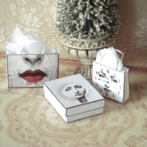 Dollhouse Set of three pieces bags and boxes. 1:12 Miniature old storage boxes for Dollhouse.