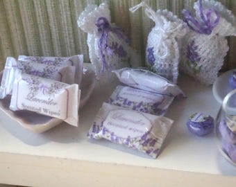 NEW**Dollhouse mini lavender wipes . 1:12 Miniature bath complements for dollhouses. Perfumery dollhouse miniature.
