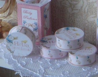 Dollhouse Cream Tins Jemima-Beatrix Potter Collection. 1:12 Miniature Collection for Dollhouses. Children perfumery for dollhouse Miniature.