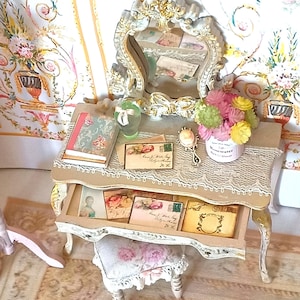 NEW**Dollhouse Romantic Vanity bedroom set. 1:12 Miniature table ladies dollhouse complements room decor.