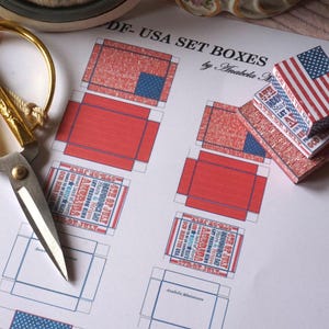PDF** DOWNLOAD USA flag set of boxes. 1:12 Miniature set of boxes & bags dollhouse. 1-6 scale miniature books home printable.