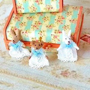 1:12 Dollhouse Miniature dressed micro bear-rabbit. Mini baby rabbit children toys for Dollhouses. Dolls collection. Miniature art dolls.