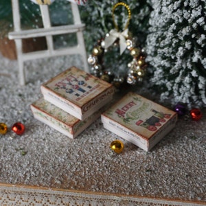 NEW**Dollhouse three vintage gift chritsmas boxes. 1:12 Dollhouse Miniature boxes. Miniature storage boxes for dollhouses. Shabby dollhouse.