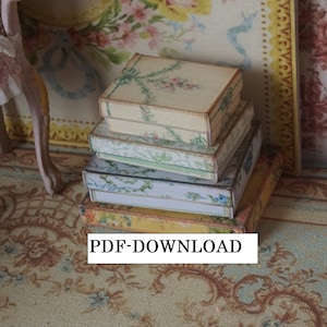 PDF***Downloable Vintage antique set of four victorian boxes set 1. Miniature digital boxes for dollhouse mini collectors.